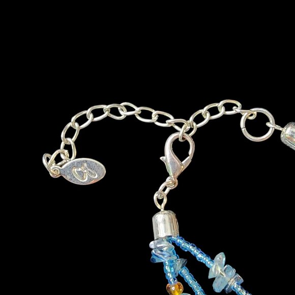 CG Three Stone Blue Beaded Chip Choker Necklace - Picture 3 of 4